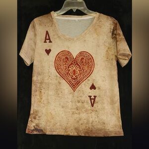 Ace of Hearts Casual Beige and Gray T-Shirt